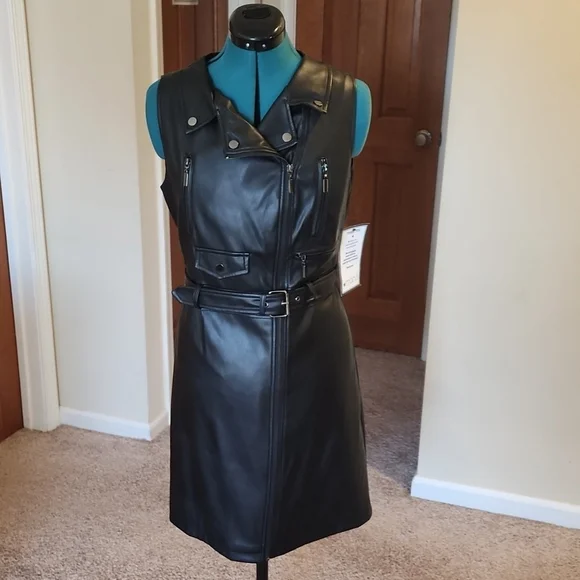 Laundry by Shelli Segal Faux-Leather Moto Jacket Dress - Black
